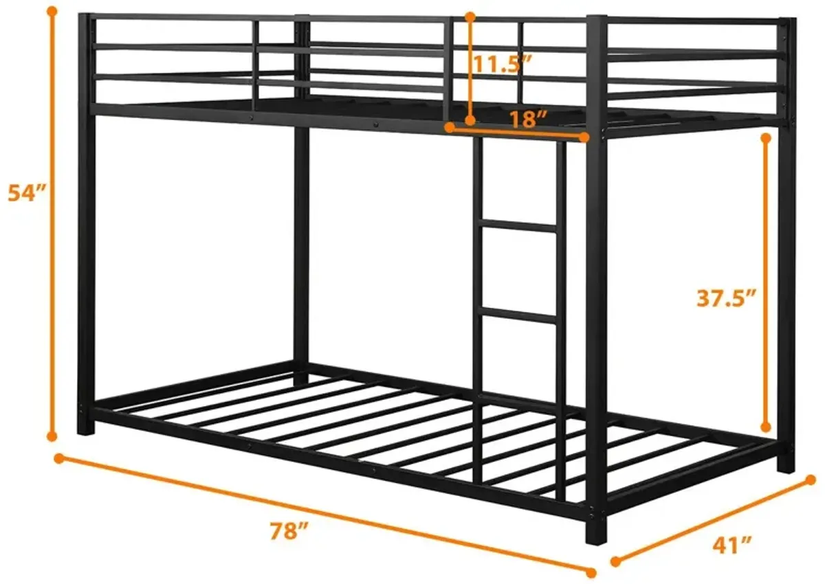 Sturdy Metal Bunk Bed Frame Twin Over Twin with Safety Guard Rails and Side Ladder