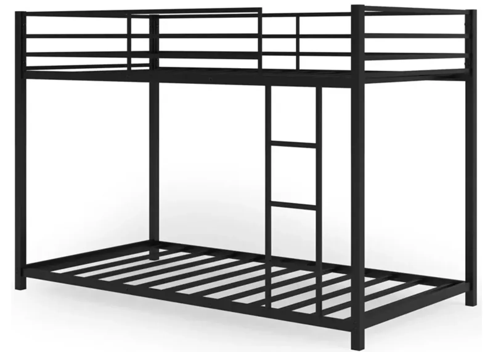 Sturdy Metal Bunk Bed Frame Twin Over Twin with Safety Guard Rails and Side Ladder