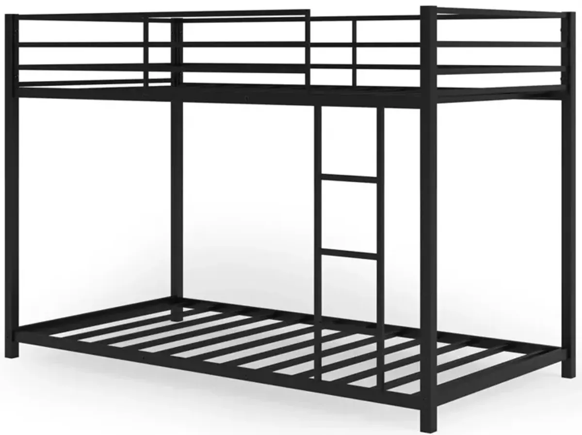 Sturdy Metal Bunk Bed Frame Twin Over Twin with Safety Guard Rails and Side Ladder