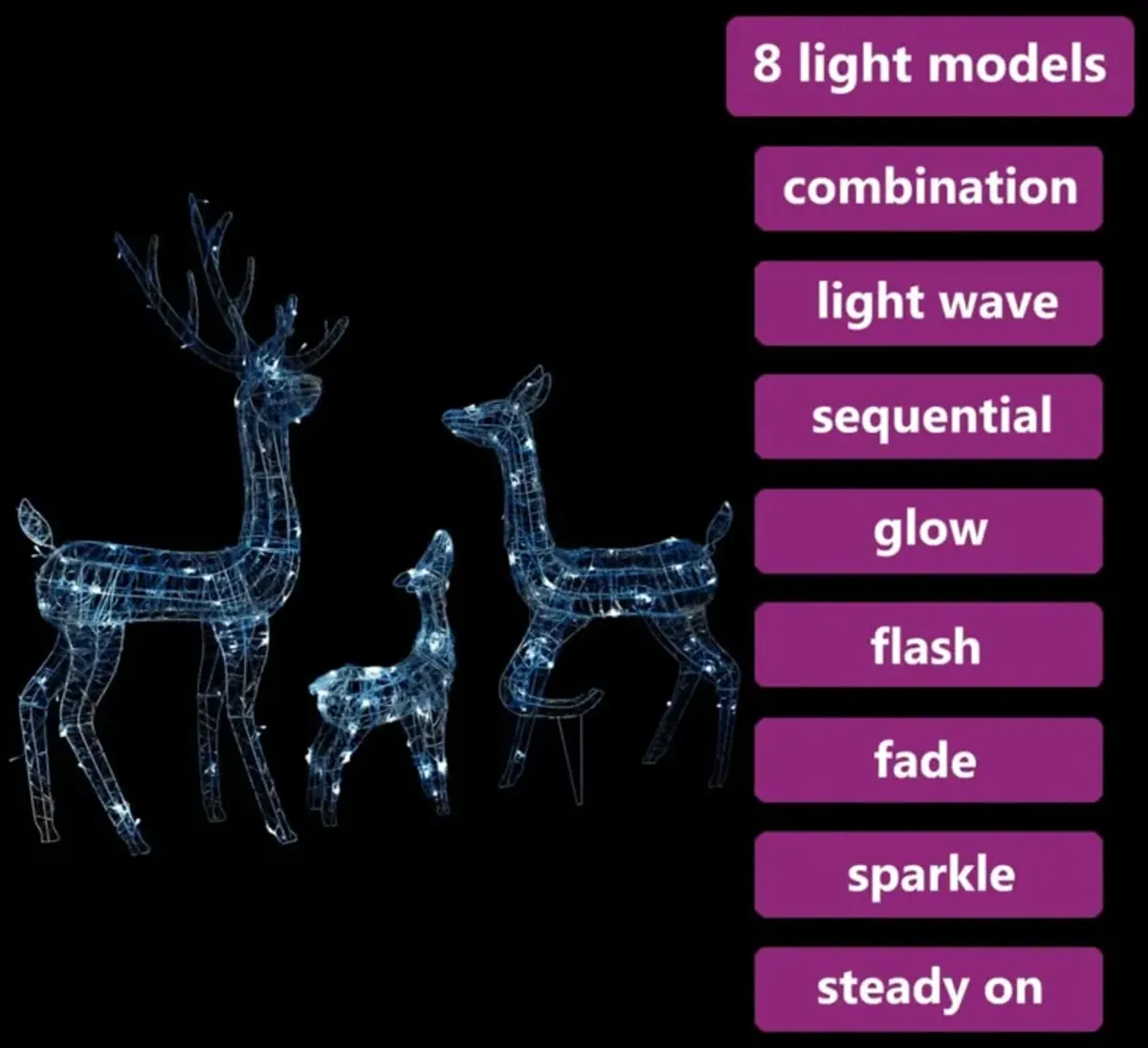 vidaXL Acrylic Reindeer Family Christmas Decoration 300 LED Cold White