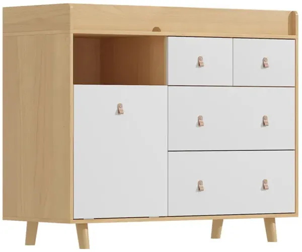 FUFU&GAGA 4-Drawer Baby Changing Table with Storage Cabinet （32.3" W x 18" D x 37" H ), Natural Wood & White