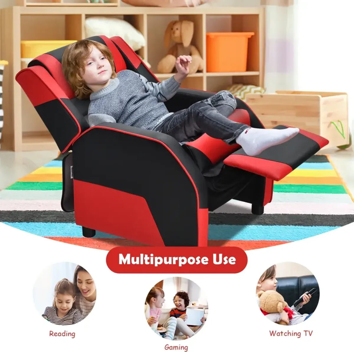 Kids Youth PU Leather Gaming Sofa Recliner with Headrest and Footrest