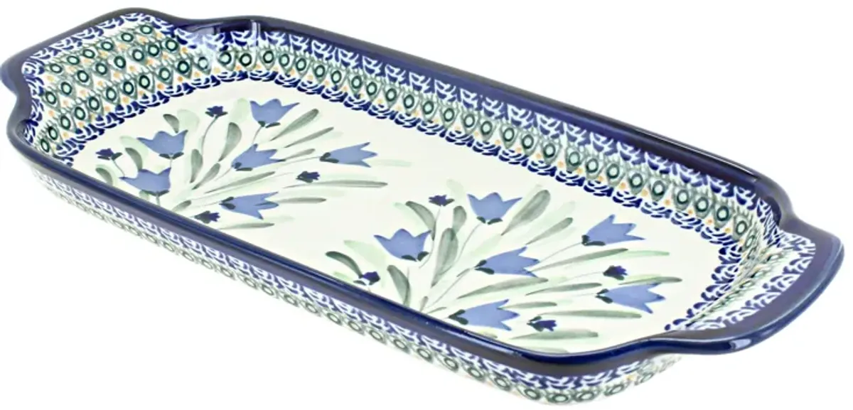 Blue Rose Polish Pottery Reindeer Pine Bread Tray with Handles