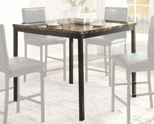 Counter Height Table in Metal Frame with Faux Marble Top, Black