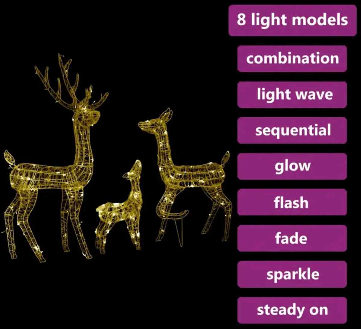 vidaXL Acrylic Reindeer Family Christmas Decoration 300 LED Warm White