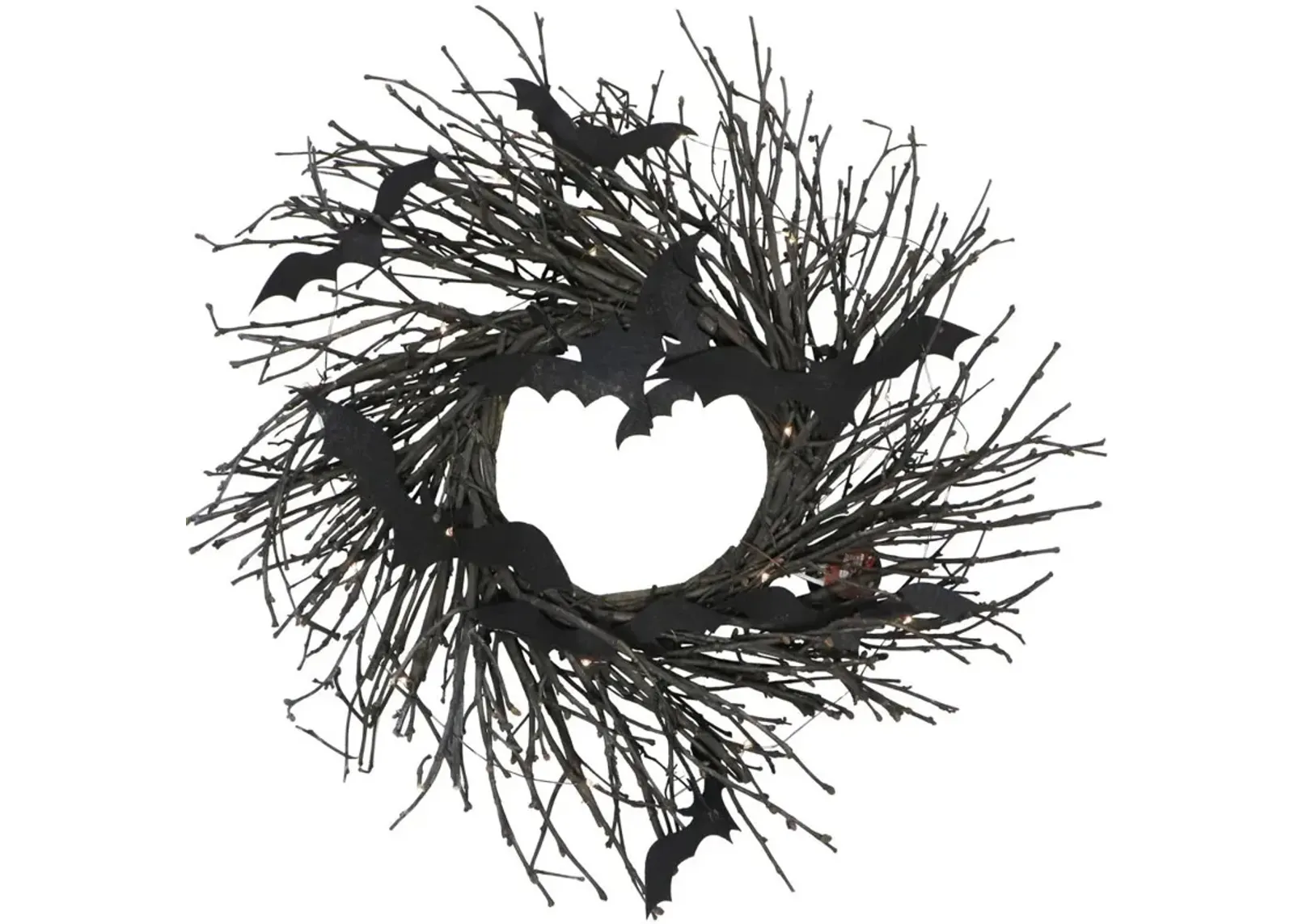 Haunted Hill Farm 15 Prelit Branch Wreath with Bats, Battery Operated