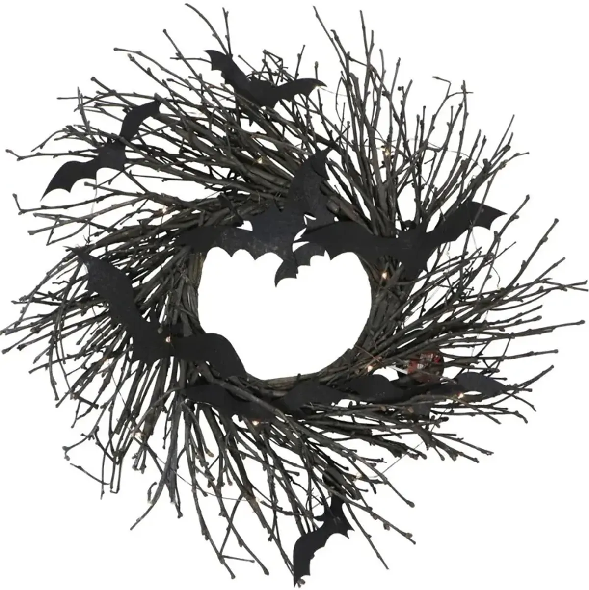 Haunted Hill Farm 15 Prelit Branch Wreath with Bats, Battery Operated