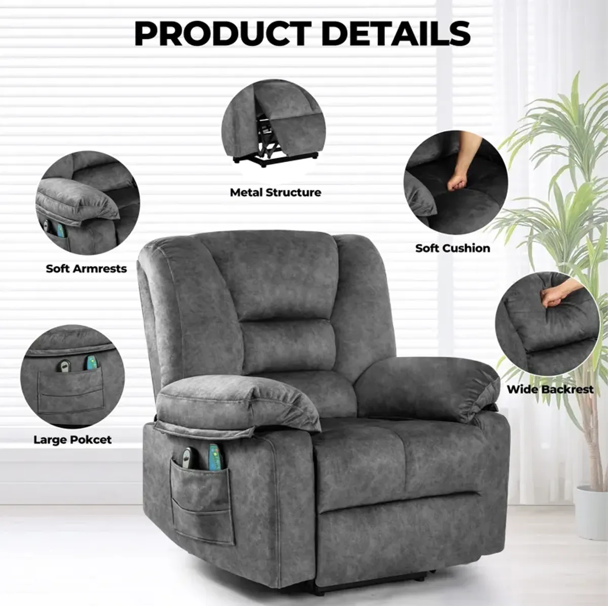 Power Lift Recliner Chair Sofa for Elderly with Massage