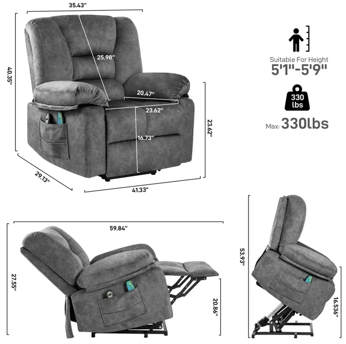 Power Lift Recliner Chair Sofa for Elderly with Massage