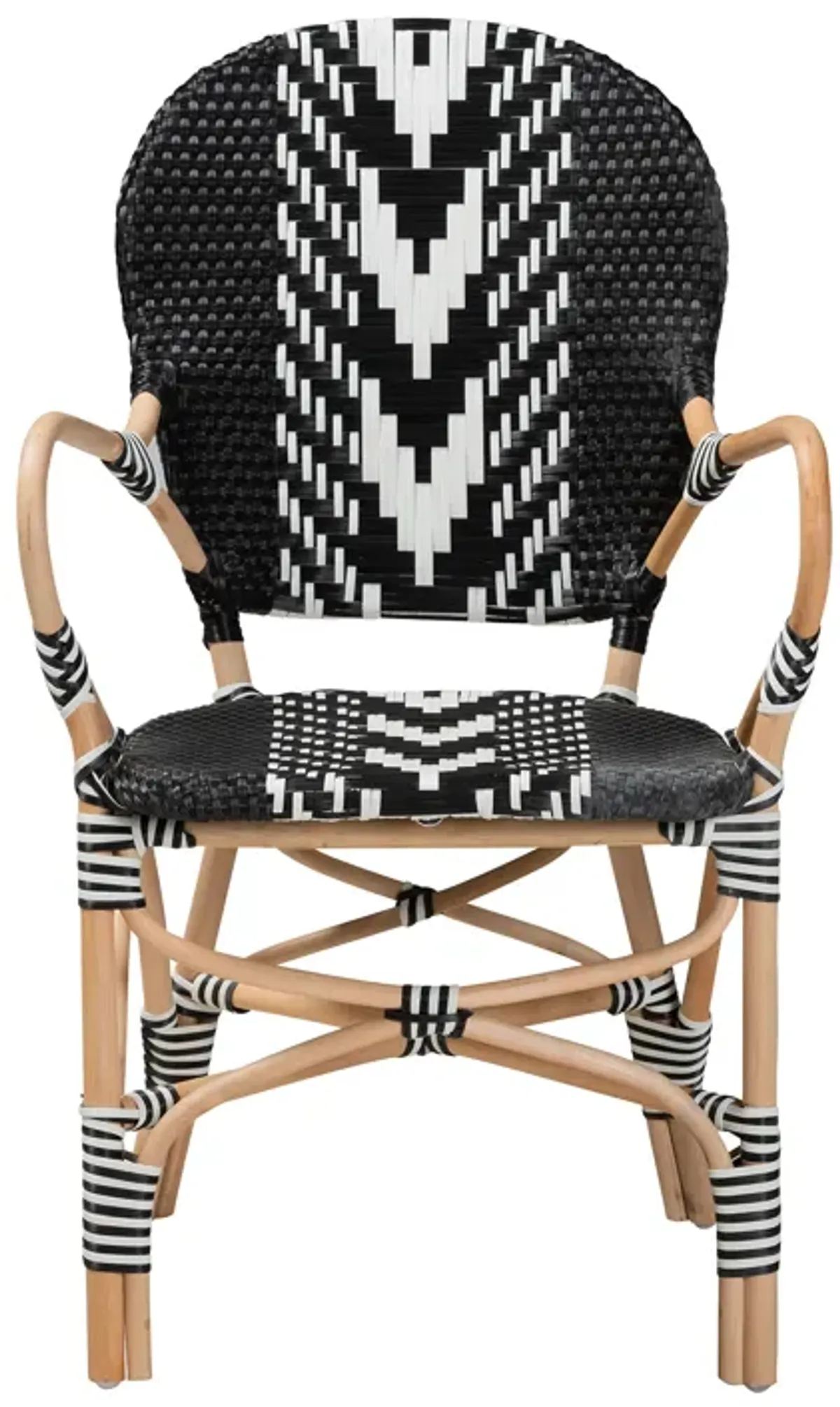 Bali & Pari Wallis French Two-Tone Black and White Weaving and Natural Indoor Dining Chair