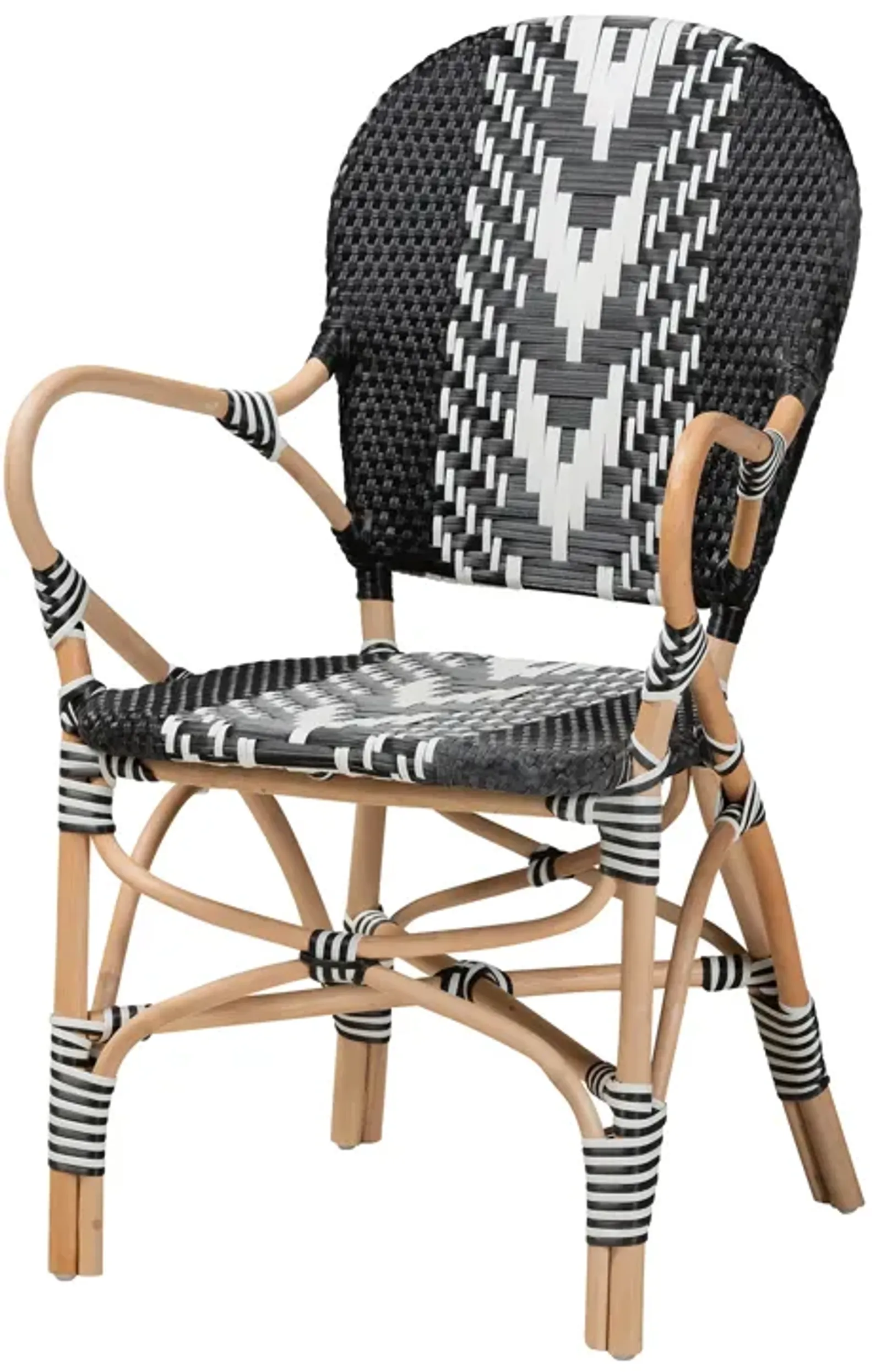 Bali & Pari Wallis French Two-Tone Black and White Weaving and Natural Indoor Dining Chair