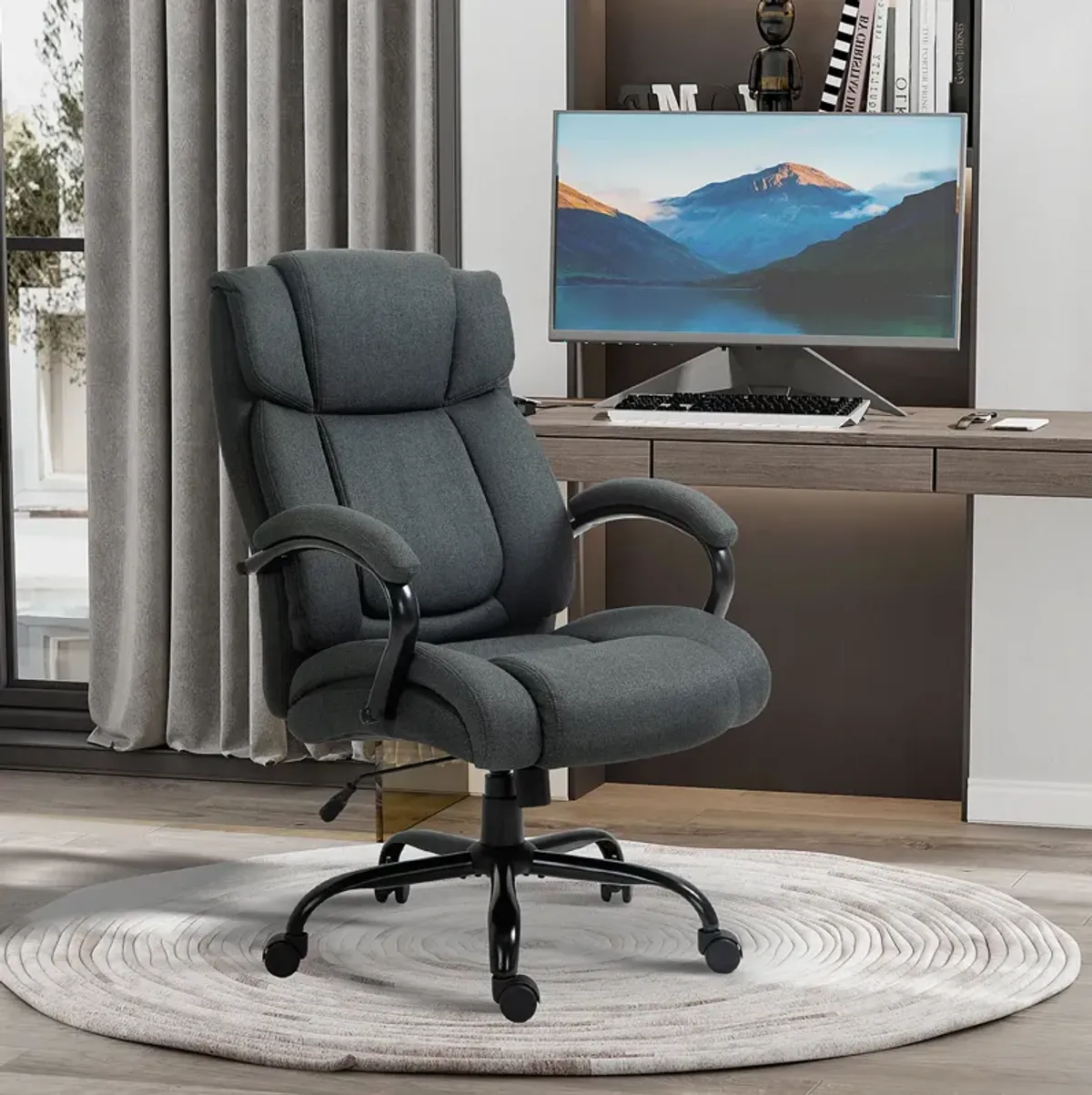 Vinsetto High Back Big and Tall Executive Office Chair 484lbs with Wide Seat, Computer Desk Chair with Linen Fabric, Adjustable Height, Swivel Wheels, Charcoal Grey