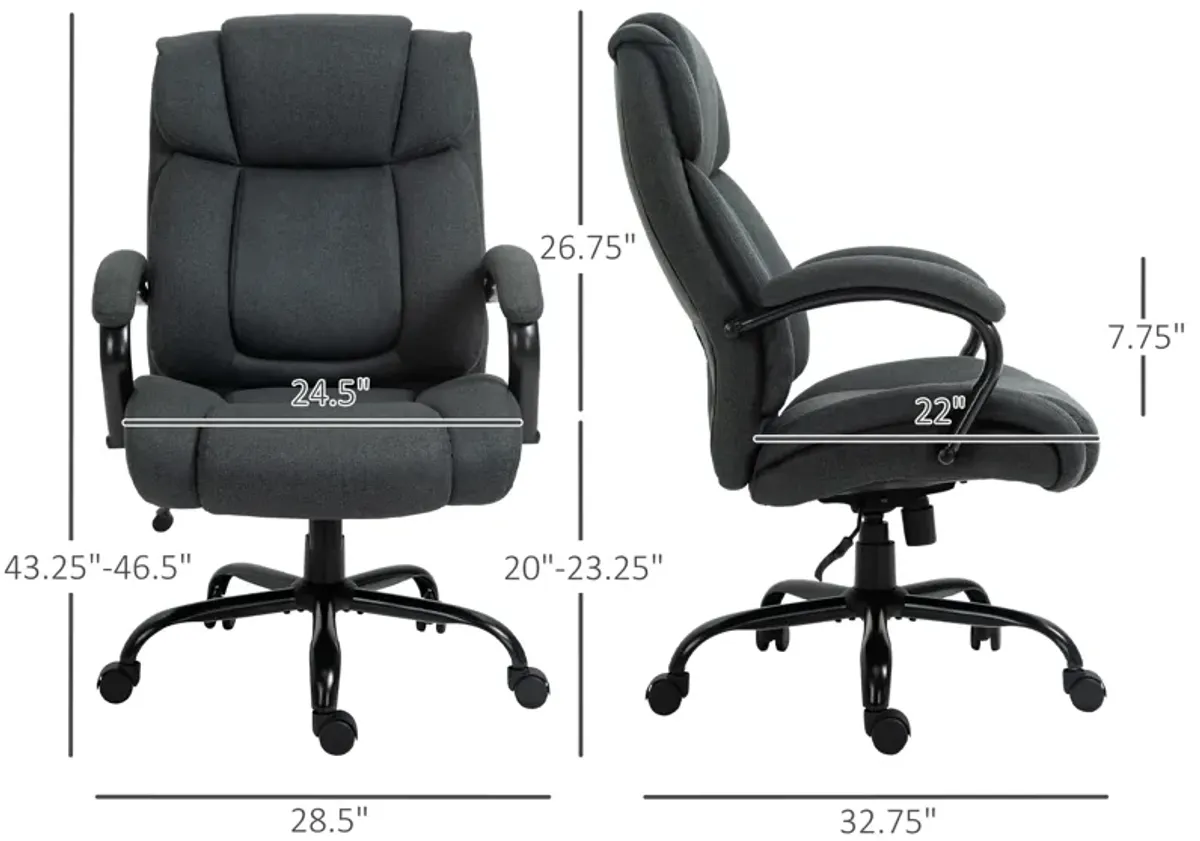 Vinsetto High Back Big and Tall Executive Office Chair 484lbs with Wide Seat, Computer Desk Chair with Linen Fabric, Adjustable Height, Swivel Wheels, Charcoal Grey