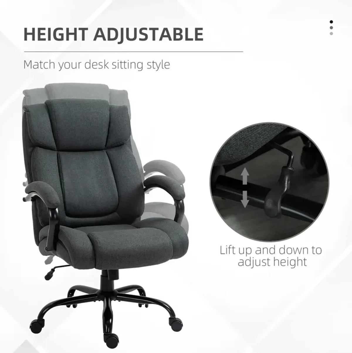 Vinsetto High Back Big and Tall Executive Office Chair 484lbs with Wide Seat, Computer Desk Chair with Linen Fabric, Adjustable Height, Swivel Wheels, Charcoal Grey