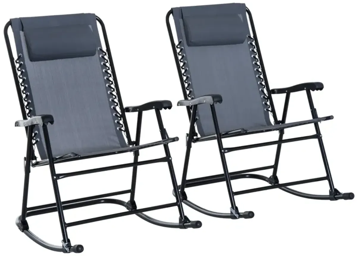 Relaxing Duo: 2-Piece Grey Folding Ergonomic Patio Rocking Chairs