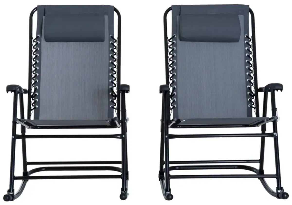 Relaxing Duo: 2-Piece Grey Folding Ergonomic Patio Rocking Chairs