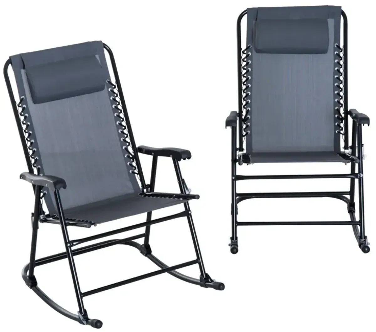 Relaxing Duo: 2-Piece Grey Folding Ergonomic Patio Rocking Chairs