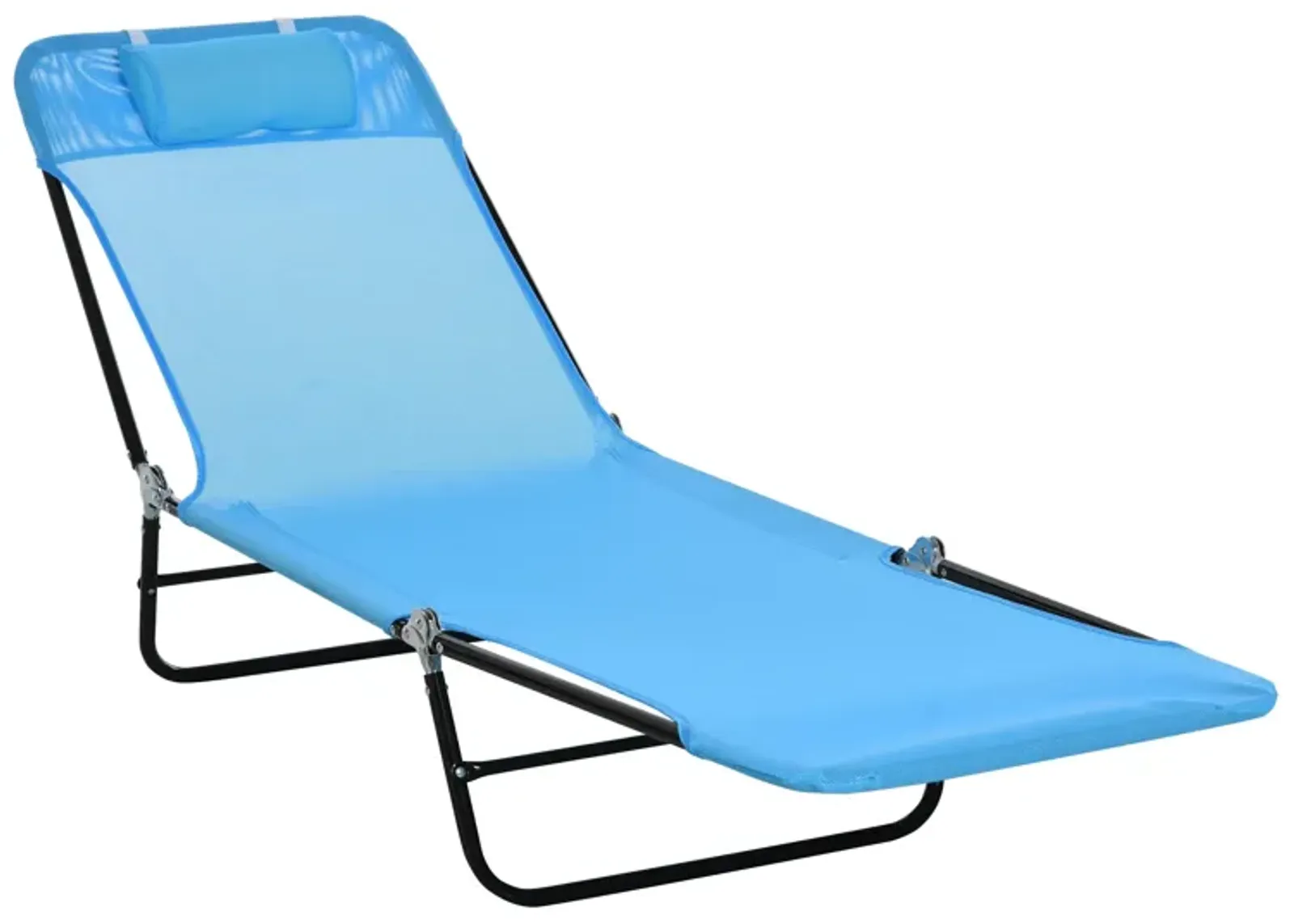 Blue/Black Beach Lounger: Portable Folding Chaise with Adjustable Back