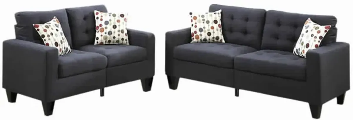 Linen Fabric 2 Pieces Sofa Set In Dark Gray-Benzara