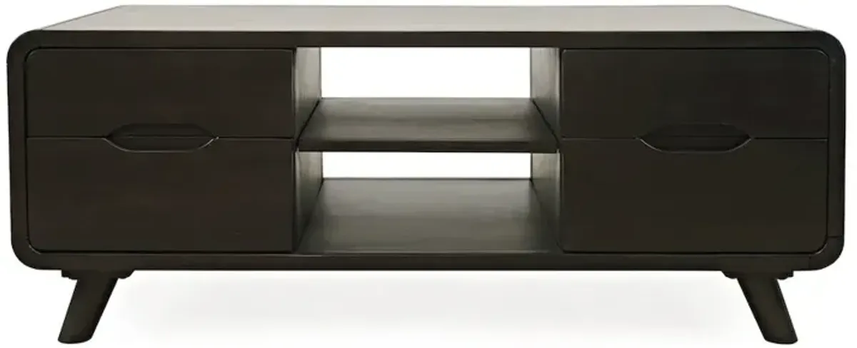 Jofran Marlowe Mid-Century Modern 48 Curved Coffee Table with Storage Drawers