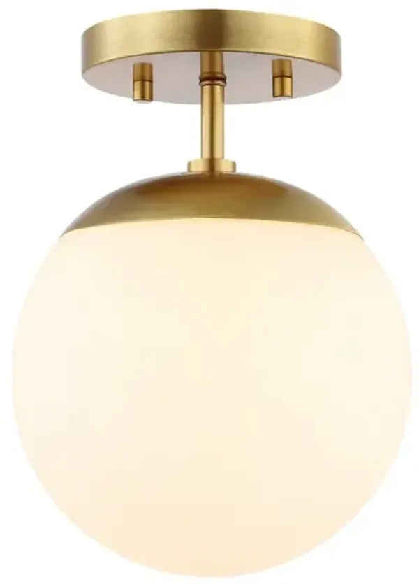 Marcel 1-Light Bohemian Farmhouse Iron/Frosted Glass LED Semi Flush Mount