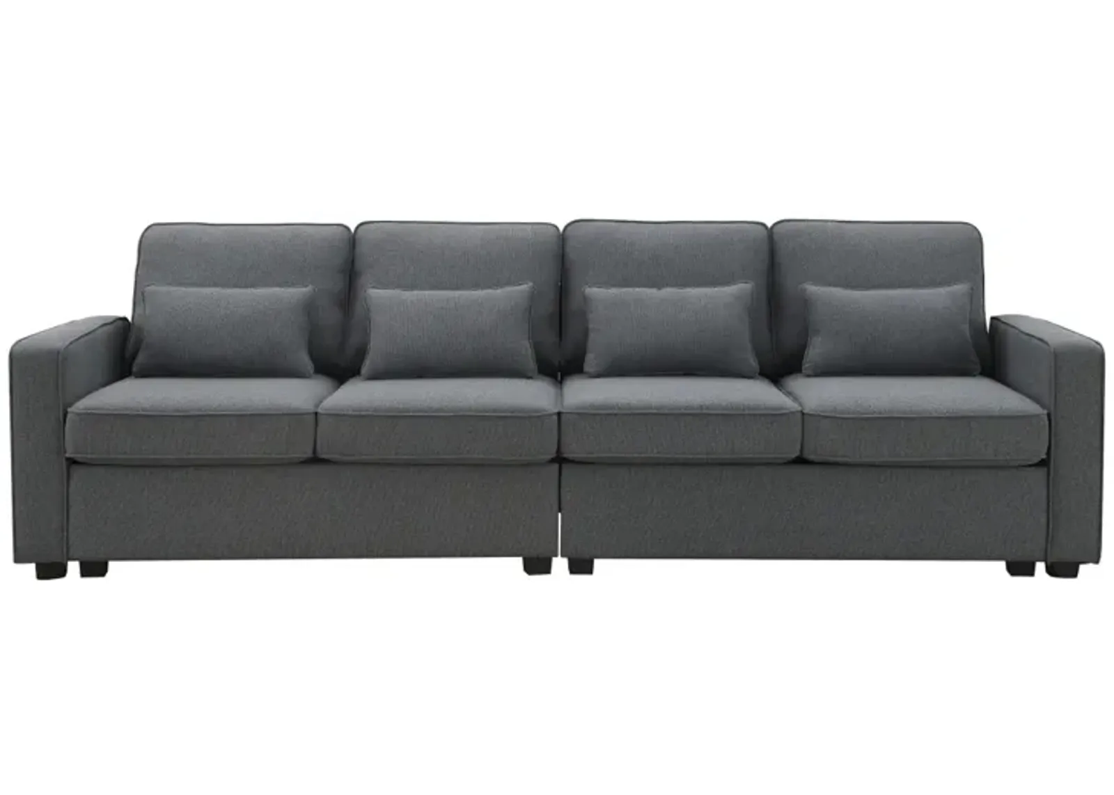 Sofa With Armrest Pockets And 4 Pillows, Minimalist Style