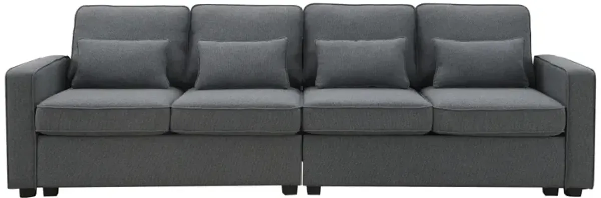 Sofa With Armrest Pockets And 4 Pillows, Minimalist Style