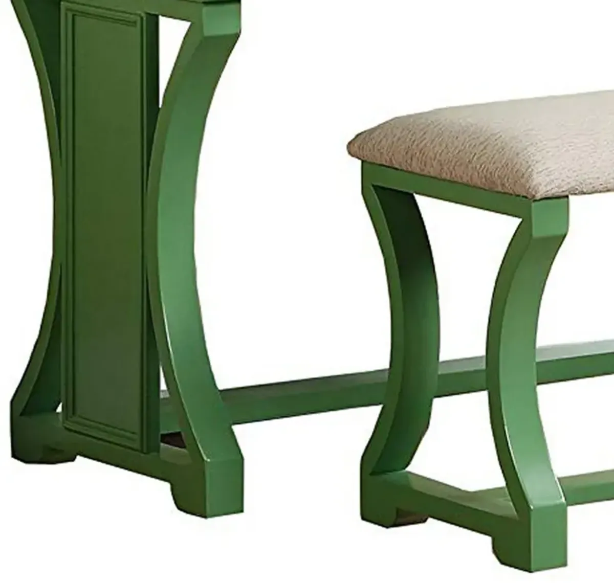 Modish Vanity Set Featuring Stool And Mirror Green-Benzara