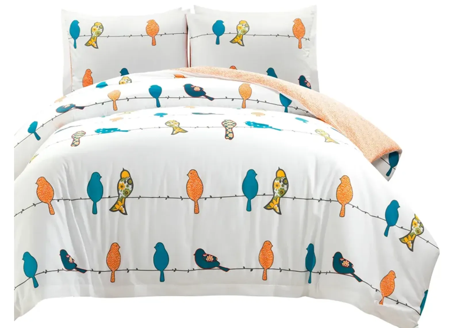 Rowley Birds Reversible Cotton Duvet Cover  3Pc Set