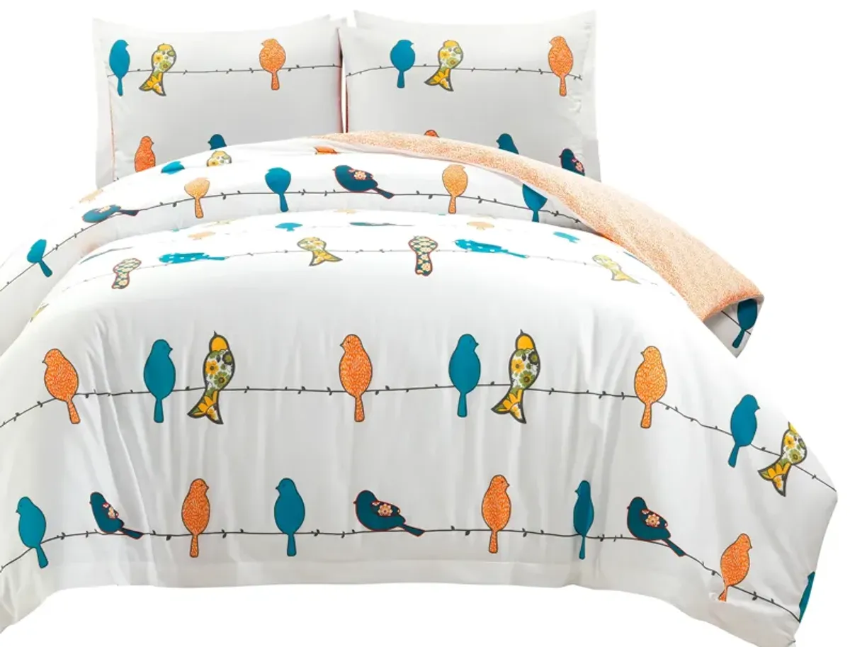 Rowley Birds Reversible Cotton Duvet Cover  3Pc Set