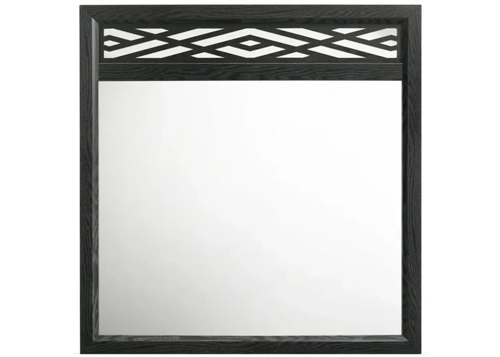 Benjara Kira 22 x 40 Dresser Mirror, Geometric Design, Rubberwood, Finish, Black, Clear