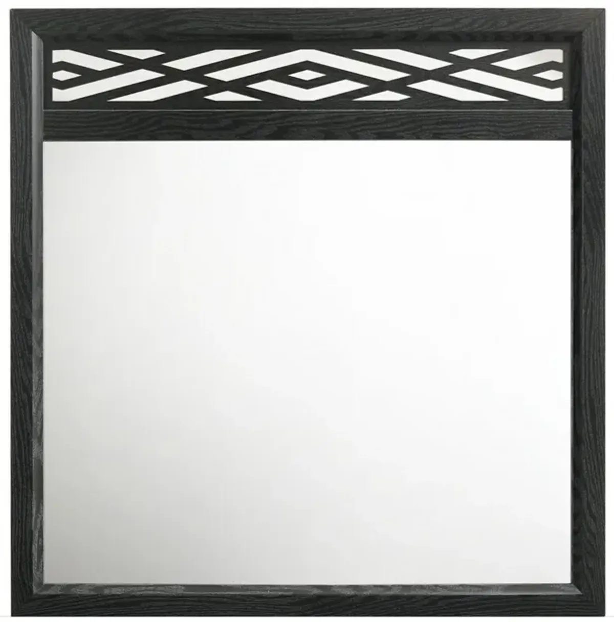 Benjara Kira 22 x 40 Dresser Mirror, Geometric Design, Rubberwood, Finish, Black, Clear