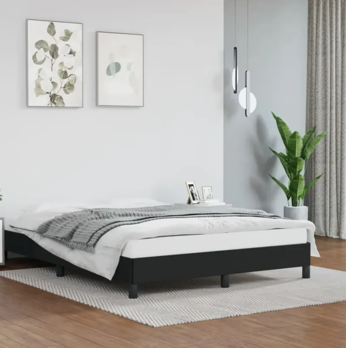 vidaXL Black Faux Leather Queen Bed Frame - Sturdy and Stylish, Ideal for 59.8"x79.9" Mattress, Engineered Wood, and Plywood Construction