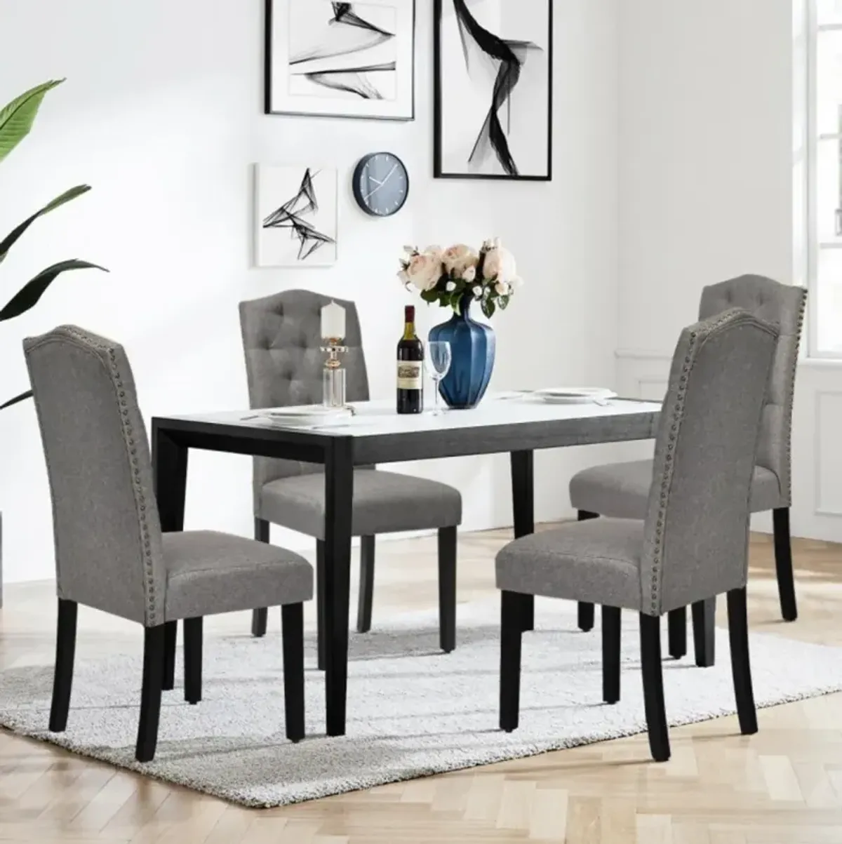 Hivvago Set of 2 Modern Tufted Dining Chairs with Padded Seat