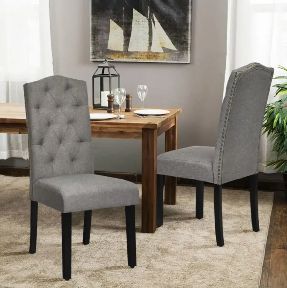 Hivvago Set of 2 Modern Tufted Dining Chairs with Padded Seat