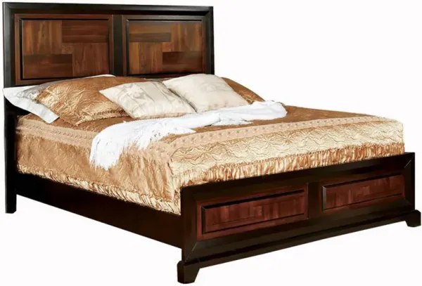 Transitional Style Queen Size Wooden Parquet Design Bed, Brown-Benzara