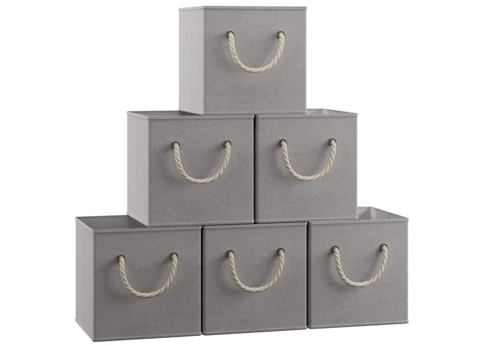 Foldable Linen Storage Cube Bin with Rope Handles - Set of 6