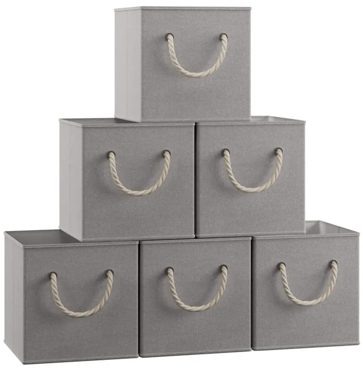 Foldable Linen Storage Cube Bin with Rope Handles - Set of 6