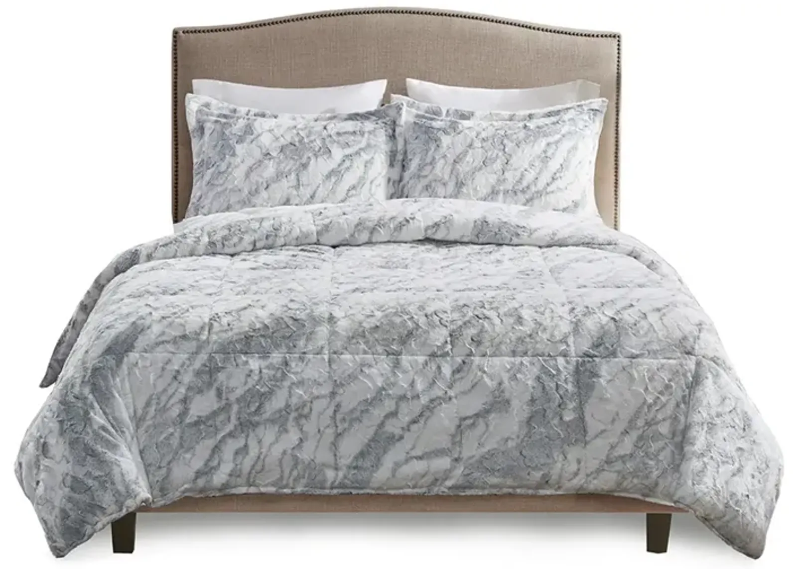 Gracie Mills Katheryn Abstract Marble Faux Fur Comforter Set