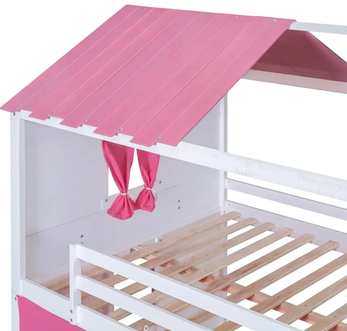 Merax Bunk Wood House Bed with Tent