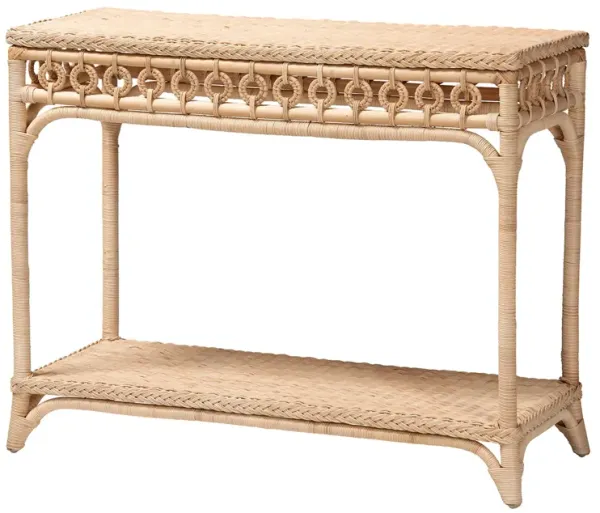 bali & pari Oxford Braided Natural Rattan Console Table with Open Shelf – Coastal Boho Entryway or Hallway Accent Table with Decorative Loop Detailing
