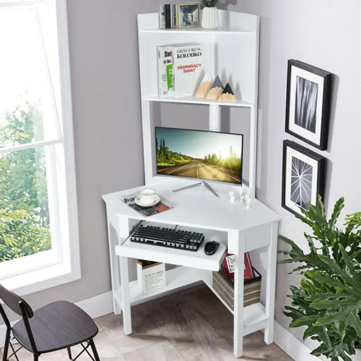 Hivvago Corner Computer Desk with Hutch and Storage Shelves