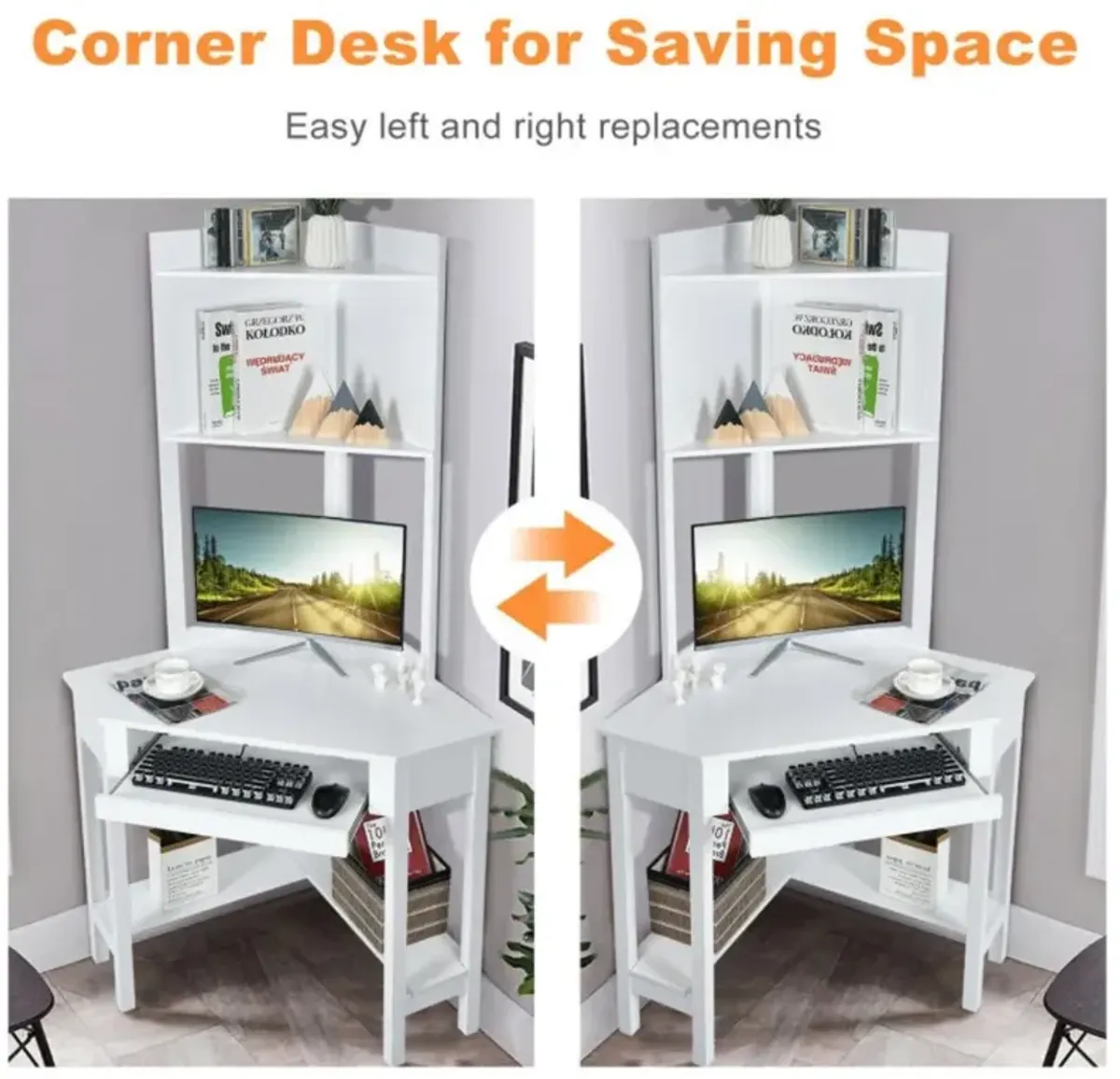 Hivvago Corner Computer Desk with Hutch and Storage Shelves