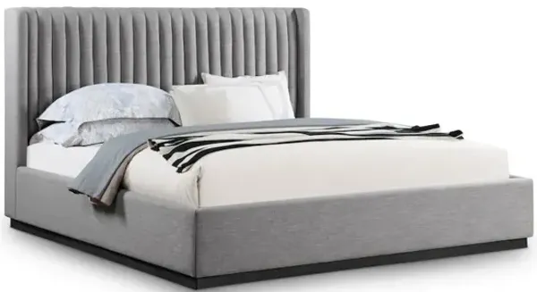 Meridian Furniture Logan Grey Linen Textured Fabric King Bed
