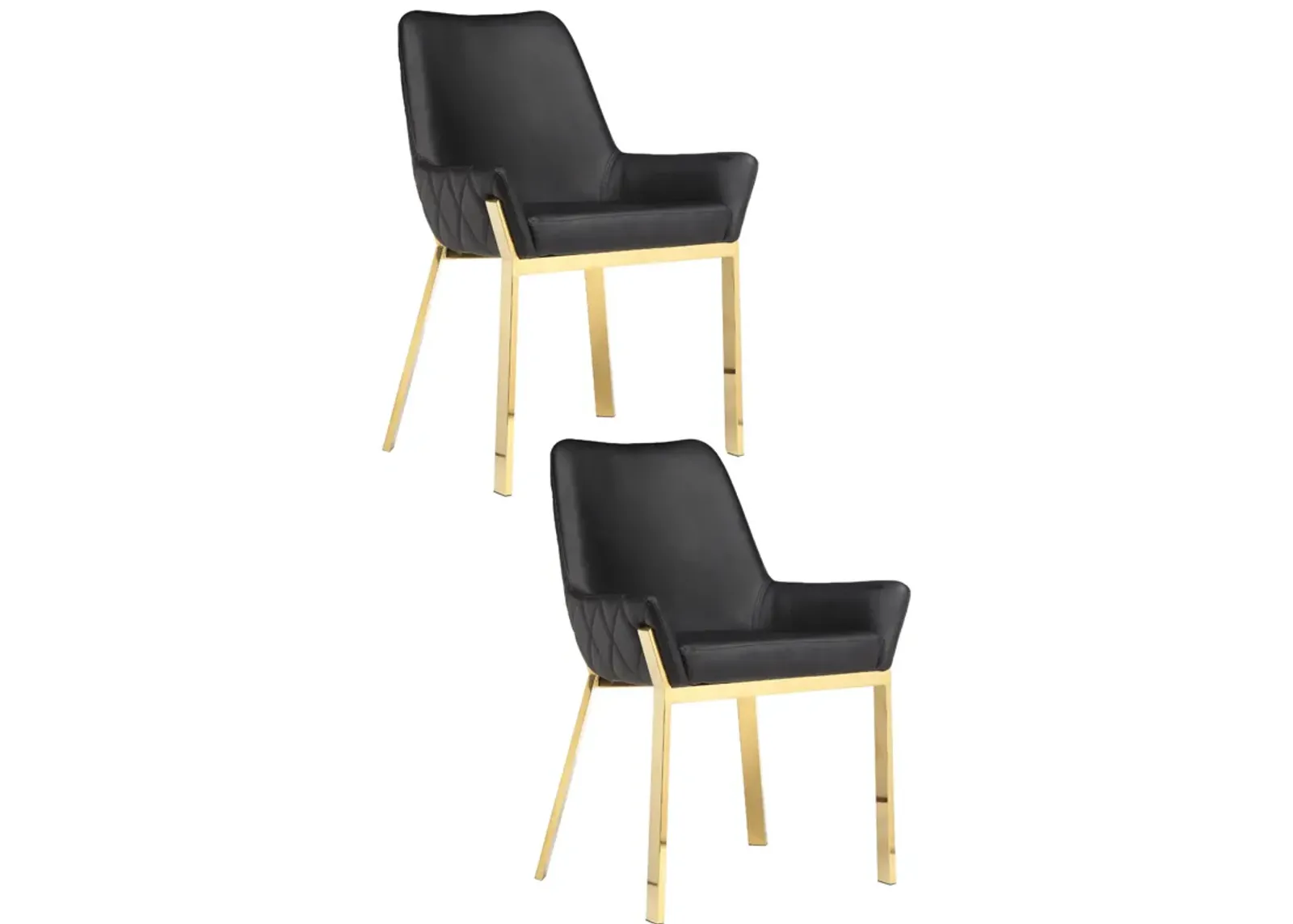 Fuma 23 Inch Dining Accent Chair Set of 2, Tufted, Black Faux Leather, Gold - Benzara