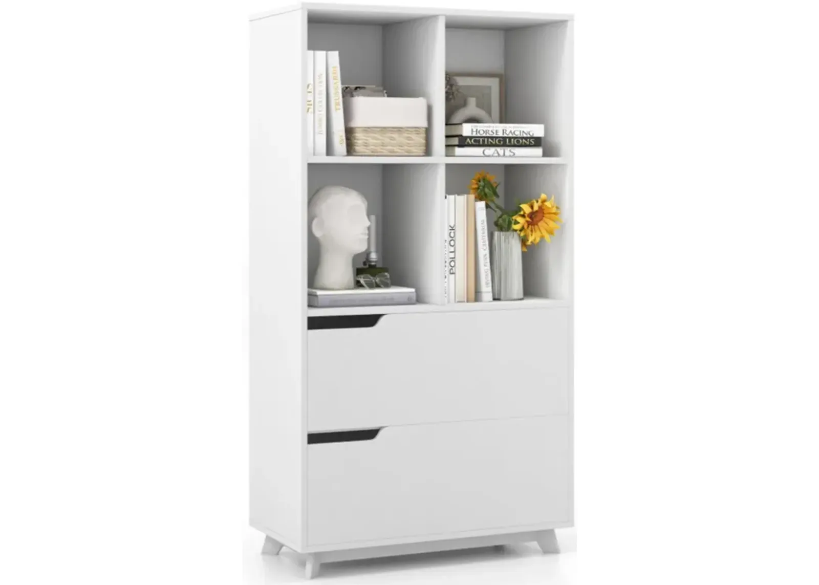 Hivvago 4-Tier Open Bookcase with 2 Drawers and 4 Storage Cubes