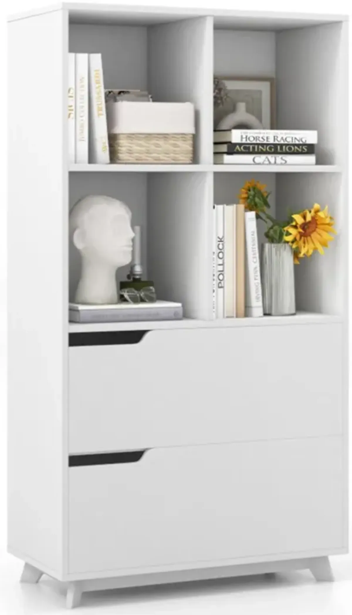 Hivvago 4-Tier Open Bookcase with 2 Drawers and 4 Storage Cubes