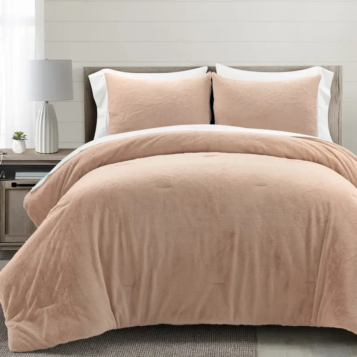 Modern Solid Ultra Soft Faux Fur Light Weight All Season Comforter 5-Pc Set