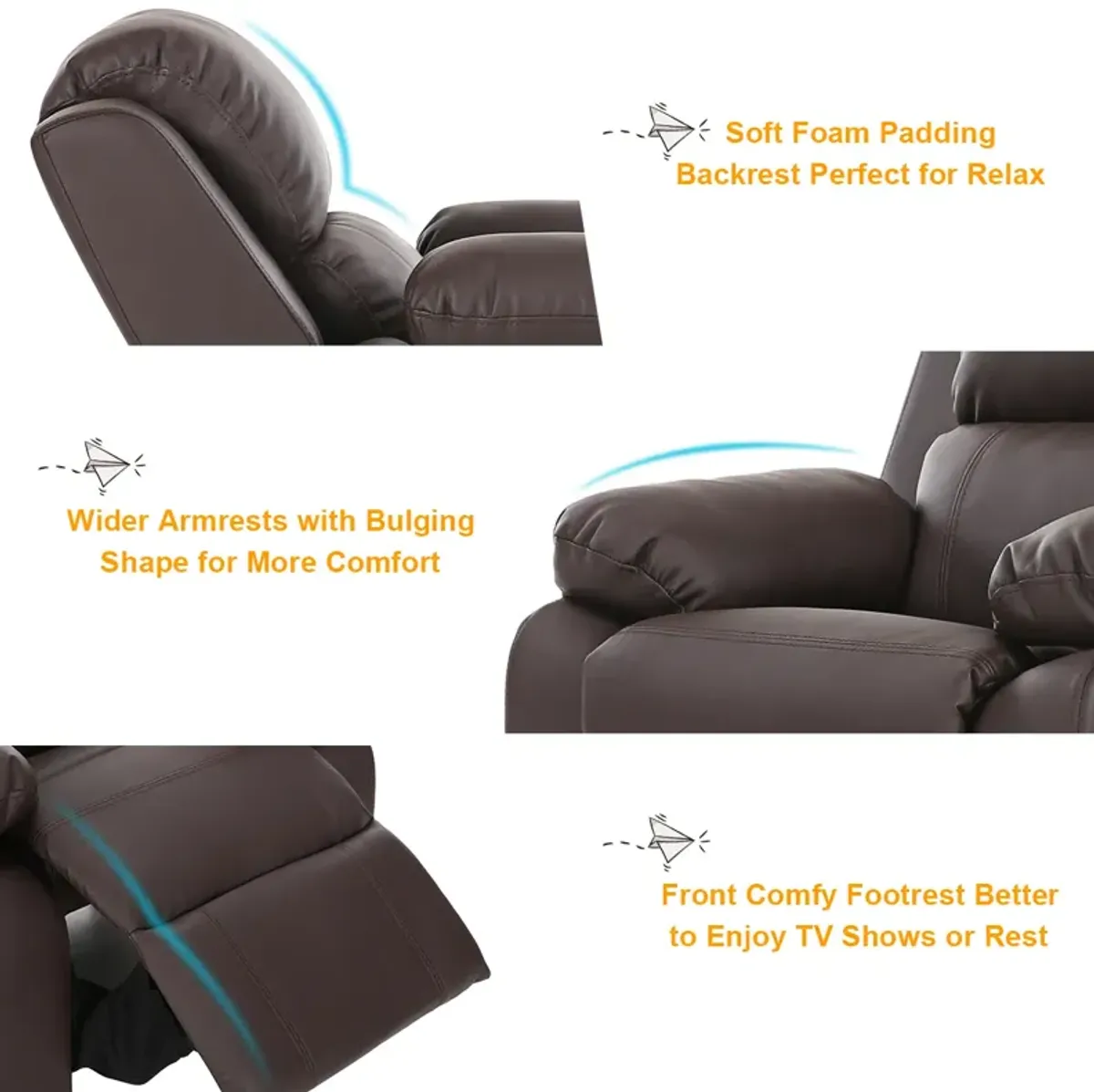 Kids Deluxe Headrest  Recliner Sofa Chair with Storage Arms