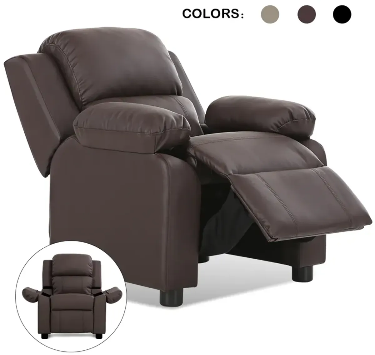 Kids Deluxe Headrest  Recliner Sofa Chair with Storage Arms